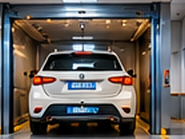 Car lift raising a vehicle between parking levels